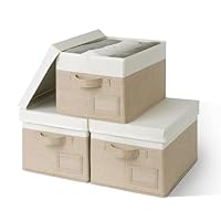 GRANNY SAYS Large Storage Boxes with Lids, Pack of 3 Khaki Wardrobe Organiser, Foldable Storage Box for Bedroom Organising Clothes Toys