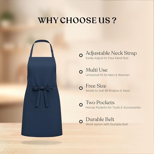 Image of CRASOME Kitchen Apron for Men & Women | Unisex Cooking Apron with 2 Front Pockets and Adjustable Straps | Apron for Chef, Hotel, Cafe, Restaurant, Gardening, Workshop