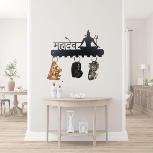 Image of Ventuos Metal Wall Mounted Key Holder with 6 Hooks, Mahadev Design, Key Organizer for Home Office Bedroom Entryway