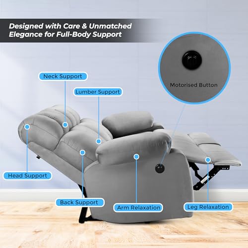 Image of Little NAP Helios Soft Suede Fabric Two Motorized Standard Recliner | Padded 2 Seater Aaram Sofa | Relaxing Chair for Home Office Living Bed Room | Grey