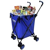 EasyGo Rolling Cart Folding Grocery Shopping Cart Laundry Basket Rolling Utility Cart with Wheels – Removable Canvas Bag - Versa Wheels & Rear Brakes - Easy Folding 120lb Capacity – Copyrighted, Blue