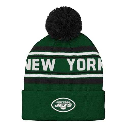 Outerstuff Youth Green New York Jets Jacquard Cuffed Knit Hat with Pom