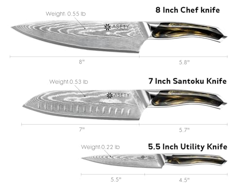 ASETY Damascus Knife Set 3 PCS: Ultra-Sharp Professional Chef Knife Set, Japanese Kitchen Knives with VG10 Steel Core, Full Tang Resin Handle, Elegant Box for Men Women, Fathers day by ASETY - Image 6