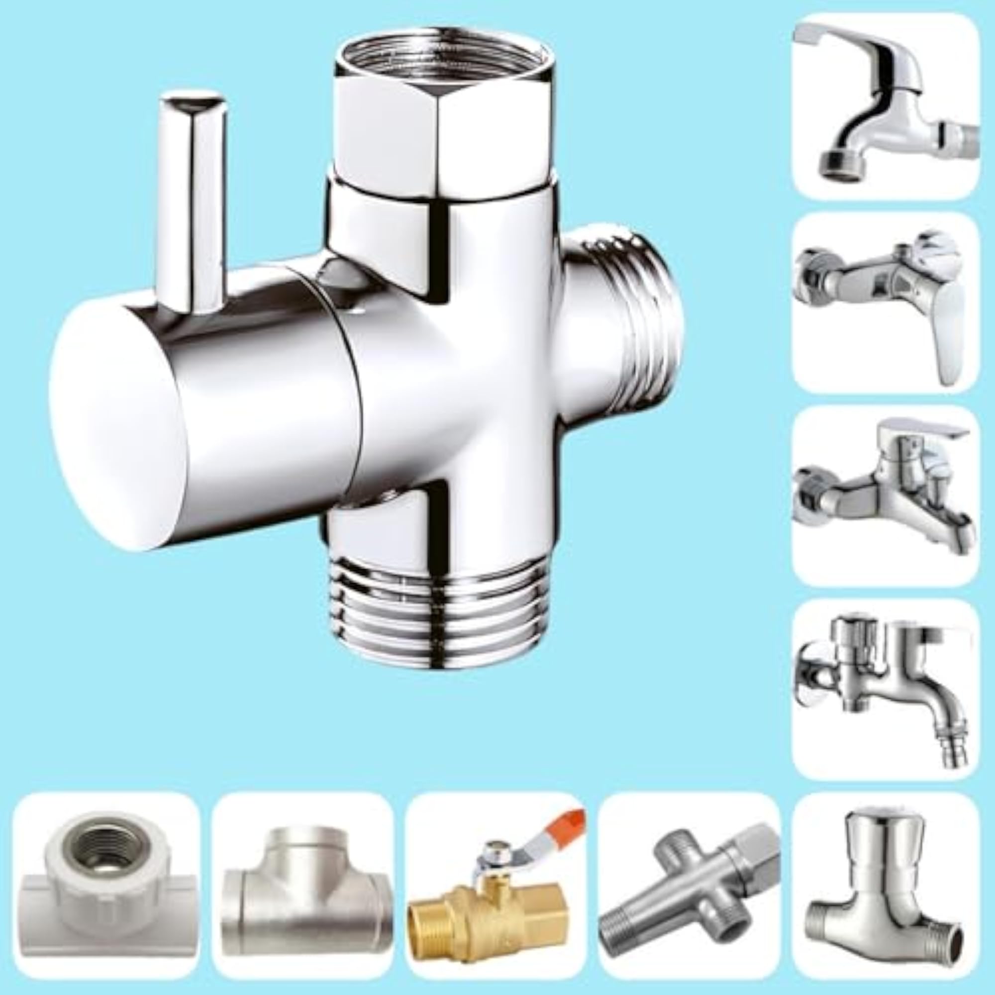 Modern Chrome Plated 3-Way Zinc Alloy Shower Diverter Valve