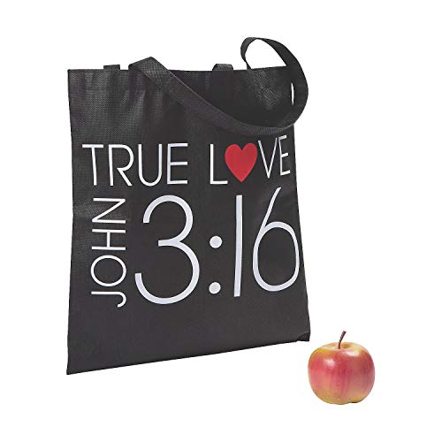 Fun Express John 3:16 Valentine's Day Totes – Novelty Tote Bags for Gift Giving Apparel Accessories & Faith-Based Celebrations – 12-Piece