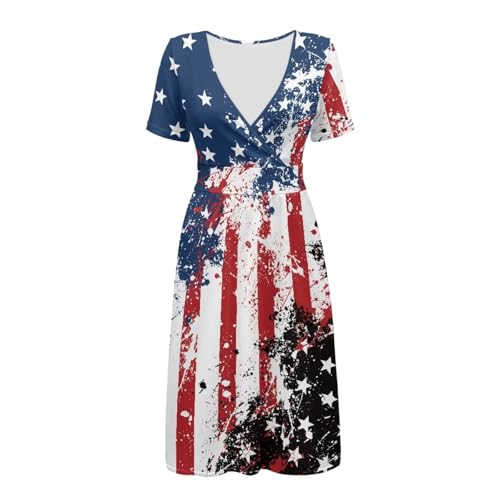 Image of Women's Summer Formal Dresses Short Sleeve Wrap V Neck Dresses Bridesmaid Wedding Guest Dress with Pockets