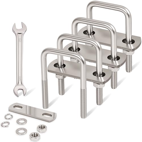 Image of 4 Pcs M6 Square U Bolts 1-1 /4 Inch Wide, 1 /4 inch x 1-1 /4 inchW x 2-1 /8 inchL | 304 Stainless U Bolt Heavy Duty with Nuts,Bolt Plate and Washers,Square U Bolts 1-1 /4 inch Wide,Metric bolts