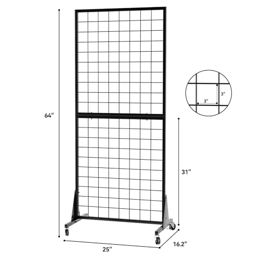 2-Pack 2'x5.5' Ft Gridwall Panel Display Stand Heavy Movable Floorstanding Grid Wall Panels Retail Display Rack Craft Show Wire Grid Wall with T-Base 2-Pack Black