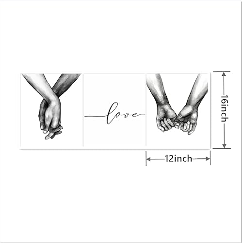 Miniatura 2 de Kiddale Póster impreso en lienzo con texto en inglés "Love and Hand in Hand", diseño de línea de arte simple en blanco y negro, para el hogar, sala