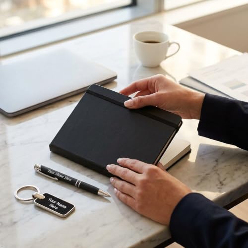 Image of Personalized Diary, Metal Pen & Keychain Set | Size A5-192 Page Writing Journal | Engraved Gift Set for Office, Corporate Events, Diwali, Christmas & Special Occasions | Bestsellers | Perfect For Corporate Gifting