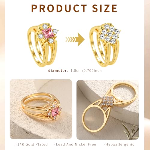 18k Gold and Silver Stackable CZ Statement Plated Rings Set for Women non Tarnish Interchangeable Spinner Stacking Travel Diamond Dainty Knuckle Rings Waterproof Jewelry Size 7-103