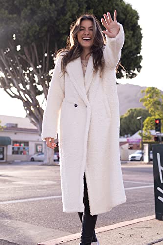 Prettygarden Women's 2023 Winter Coats Fuzzy Fleece Long Hooded Jackets Button Down Faux Fur Warm Outwear With Pockets (Beige White,X-Large) #TOP7