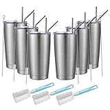MUCHENGHY 20oz Tumbler Bulk Stainless Steel Cups with Lid and Straw, Double Wall Vacuum Insulated Travel Coffee Mug, Powder Coated Thermal Cup for Cold & Hot Drinks(Silver, 6 Pack)