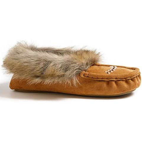 Women's Faux-Fur Beaded Moccasin Slippers Cover