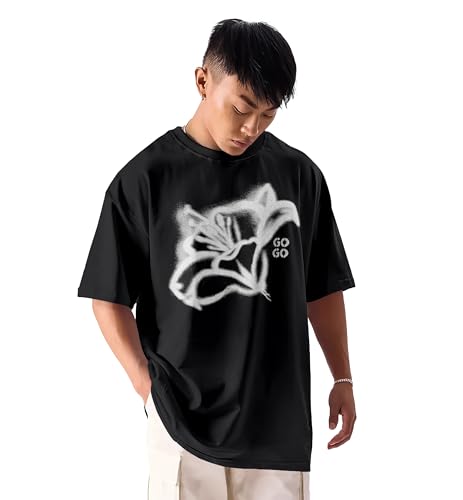 SHODOX Camiseta 100% algodón de gran tamaño para hombre, camiseta estampada con hombros caídos en la parte delantera y trasera para hombre (paquete de 1), Combo 1, 42