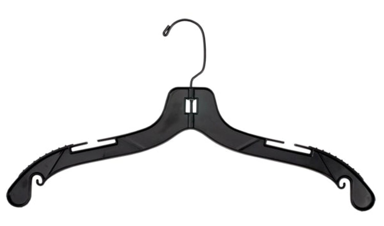 NAHANCO 17” Middle Heavy Weight Plastic Shirt Hanger with Molded Rubber Grippers, Black with Black Hook (Pack of 50)