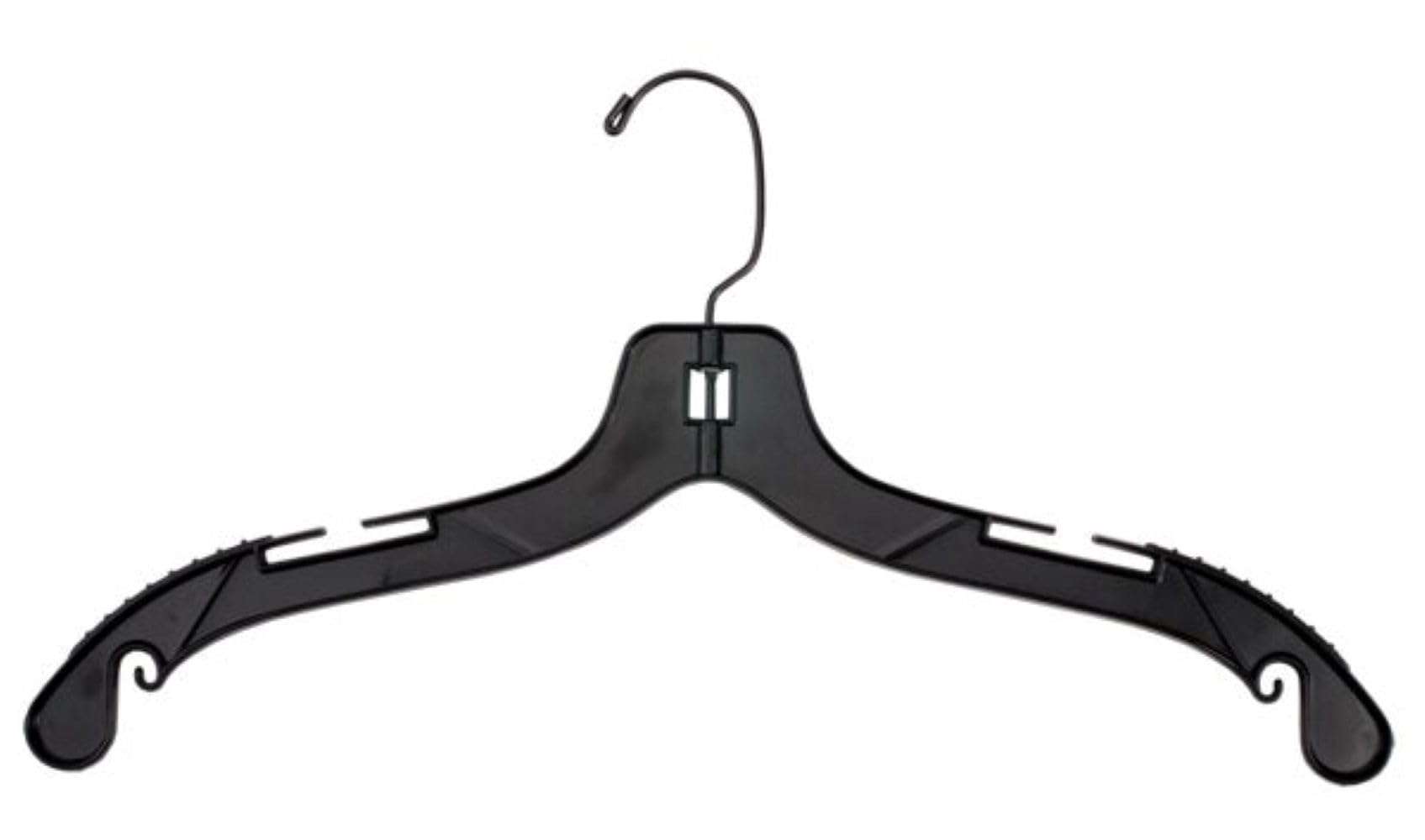 NAHANCO 17” Middle Heavy Weight Plastic Shirt Hanger with Molded Rubber Grippers, Black with Black Hook (Pack of 50)