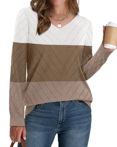 Image of WIHOLL Sweaters for Women V Neck Casual Knit Long Sleeve Tops Lightweight Pullover Clothes Fall Fashion Outfits 2026