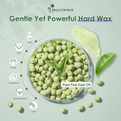 Image of Mallowwax Hard Wax Beads - Wax for Sensitive Skin Hair Removal - Tea Tree Wax Beads for Face, Underarms, Bikini, Legs
