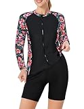 JACK SMITH Women Bathing Suits Over 50 Swim Shirts Long Sleeve Swimsuit Zipper Bathing Suit Swim Shirt Swimsuits for Older Women Black Red