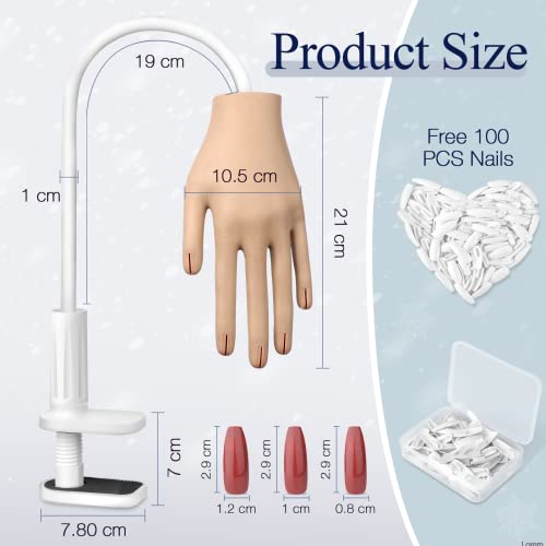 Practice Hand For Acrylic Nails, Nail Tips Never Fall Off, Flexible Hand Nails Practice, Fingers Never Break, Fake Nail Training Hand, Manicure Hand Practice With 100Pcs Nail Tips For Nails Practice #TOP5