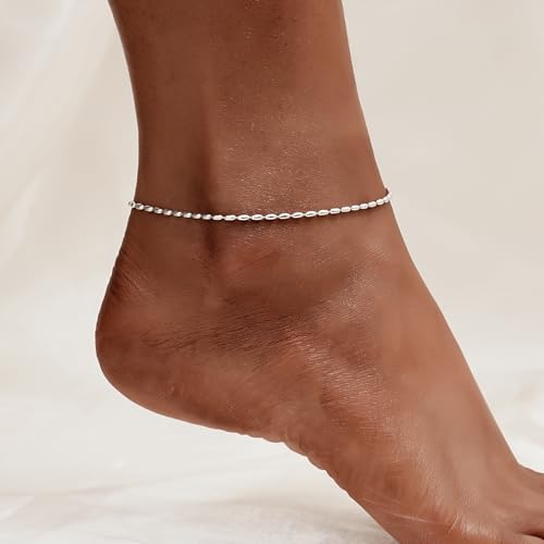 Image of CHIC & ARTSY 925 Sterling Silver Ankle Bracelets for Women, Adjustable Double Layer Chain Anklets, Minimalist Lightweight Foot Jewelry for Beach & Everyday Wear