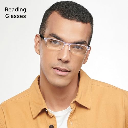 Image of Lenskart Reading Glasses | Men & Women | Transparent Rectangular Half Rim | + 1.25 Power | Blue Light Blocking Glasses