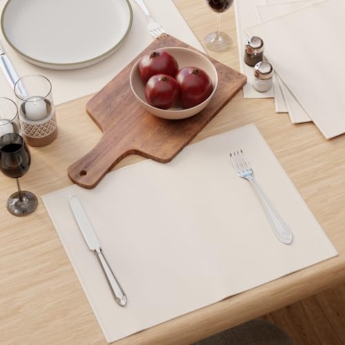 Image of Encasa XO Leather Dining Table Mats Set of 6 | Water Repellent & Heat Resistant Dining Table Mats | Washable & Easy to Clean Placemats for Kitchen Decor - 42x30 cm (Cream)
