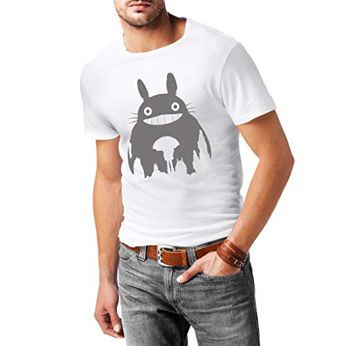 Totoro - Camiseta Hombre - 100% Algodón (M, Blanco)