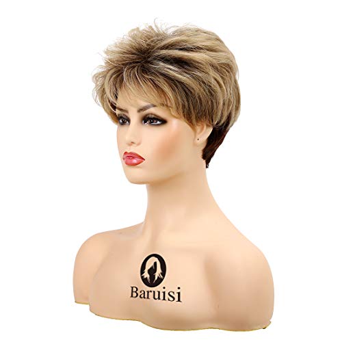 Baruisi Short Pixie Cut Wigs For Women Blonde Synthetic Layered Hair Wig With Bangs #TOP3