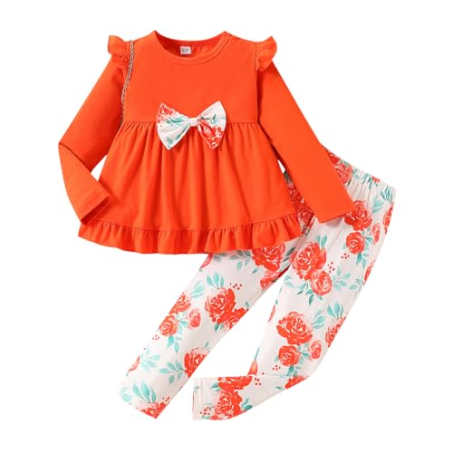 Image of Axumity Kid Girl Clothes Ruffle Sleeve Top Floral Allover Pants 3-9 Years Fall Outfit Set