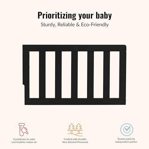 Image of Dream On Me Toddler Guard Rail for Convertible Crib, Solid Wood Bed Rail for Toddler Bed Conversion, Black