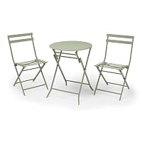 VonHaus Folding Bistro Set for 2, Sage Green Metal Table and Chairs Set