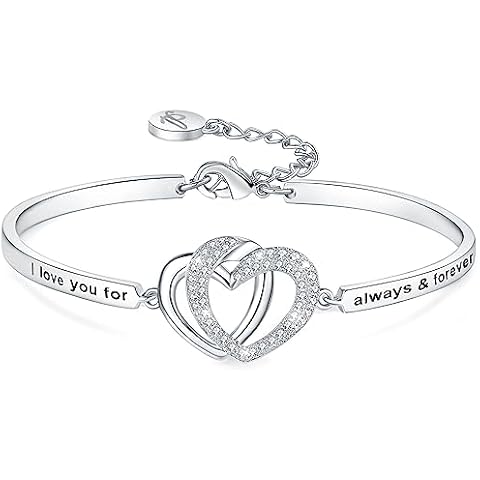 Aihitero Christmas Gifts for Her, I Love You for Always and Forever Bangle Bracelet, White Gold Plated Fashion Jewelry for Women Girls, Her Xmas Birthday Anniversary Presents Cover