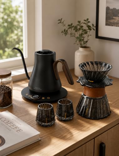 Image of Cocinare Gooseneck Electric Kettle & Pour Over Coffee Set, ±1F Temperature Control, 1500W 0.9L Kettle, Coffee Dripper, 550 ml / 18.6 oz Server & 2 Tasting Cups