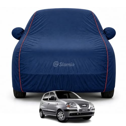 Image of Premium 100% Waterproof Car Cover for Hyundai's Santro Xing 2003-2014 Models All-Weather, UV & Dust Protection | Heavy-Duty 3-Layer Fabric | Custom Fit with Mirror & Antenna Pockets | Navy Blue
