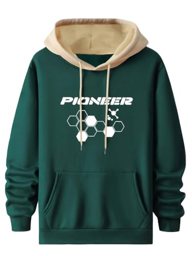 Image of TAGDO Men's Casual Woolen Hoodie with Unique Letter Patterns (Hexa-HDY-2043-Dark Green-XXL)