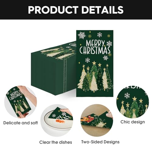 Horaldaily 100 Christmas Disposable Paper Decorative Guest Napkins, Green Merry Christmas Tree Snowflakes Hand Towel for Party Lunch Dinner Kitchen Bathroom Decoration – Image 8