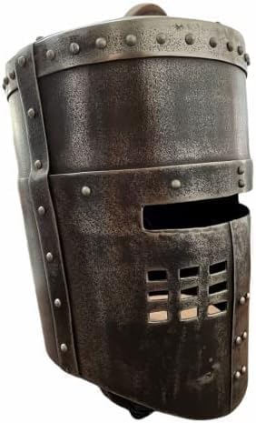 Medieval Crusader Great Helm, Black Iron Knight Templar Helmet, Antique Finish, Riveted Design, Halloween Costume Armor