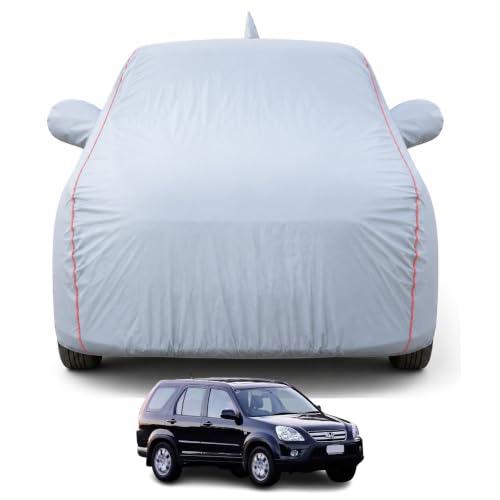 Image of Premium Car Cover for Honda's CRV 2002-2005 Models | Waterproof, UV & Dust Protection | Mirror & Antenna Pocket | Triple Stitched, Soft Inner Lining, Belt & Buckle (Dark Grey)
