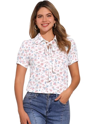 Chemisier à pois en chiffon léger Allegra K avec col nœud papillon