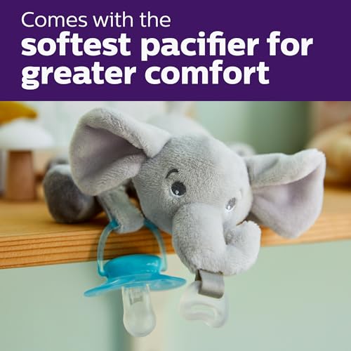 Image of Philips AVENT Ultra Soft Snuggle Pacifier Holder with Detachable Pacifier, 0-6m, Elephant, SCF348 /03