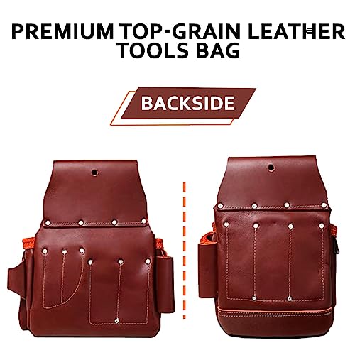 Ap-Leather Pro-19 100% Genuine Full Grain Leather Tool Belt/Pouch/Bag, Tool Belt With Suspenders, Comfort Back Support Tool Pouches With Suspenders For Construction,Framers, (Maroon) #TOP4