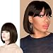Sofeiyan Short Straight Brown Bob Wigs 11 inch Synthetic with Bangs Daily Party Cosplay Hair Wig for White Black Women, Brown with Auburn Highlights