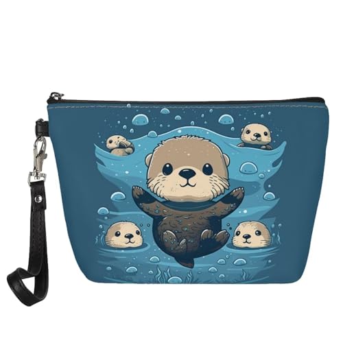 Upetstory Cute Sea Otter Cosmetic Bag Cosmetic Bag Leather Makeup Bags Zipper Travel Make Up Case Storage Pouch Toiletries Organizer Clutch Handbag Purse