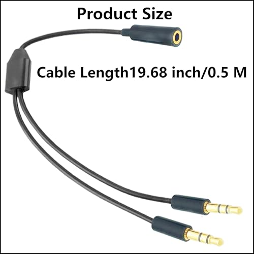 Adaptador divisor audio 3.5mm TRS 1 hembra a 2 machos 50cm negro miniatura 6