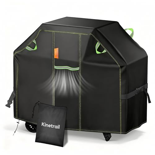 Kinetrail Grill Cover for Outdoor Grill, 48 Inch BBQ Grill Cover 420D Heavy Duty Waterproof with Air Vents/Handles/Straps, Weather Resistant Barbecue Gas Grill Cover for Weber, Genesis, Charbroil, etc