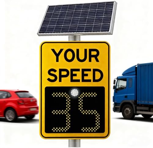 2025 Upgrade LED Speed Display Radar Traffic Sign, 24x35 Inch Weatherproof Aluminum, Real-Time Speed Feedback, Road Safety Warning Sign for Enhanced Traffic Control
