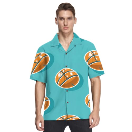 Ballons de basket chemise hawaïenne homme orange décontractée boutonnée