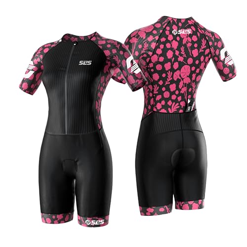 SLS3 Triathlon Suits Women Elite Aero Sleeved Tri Suit Women, Trisuit, Quick-Dry, Italian Chamois, Ready for Any Distance (Wild Pink, Medium)